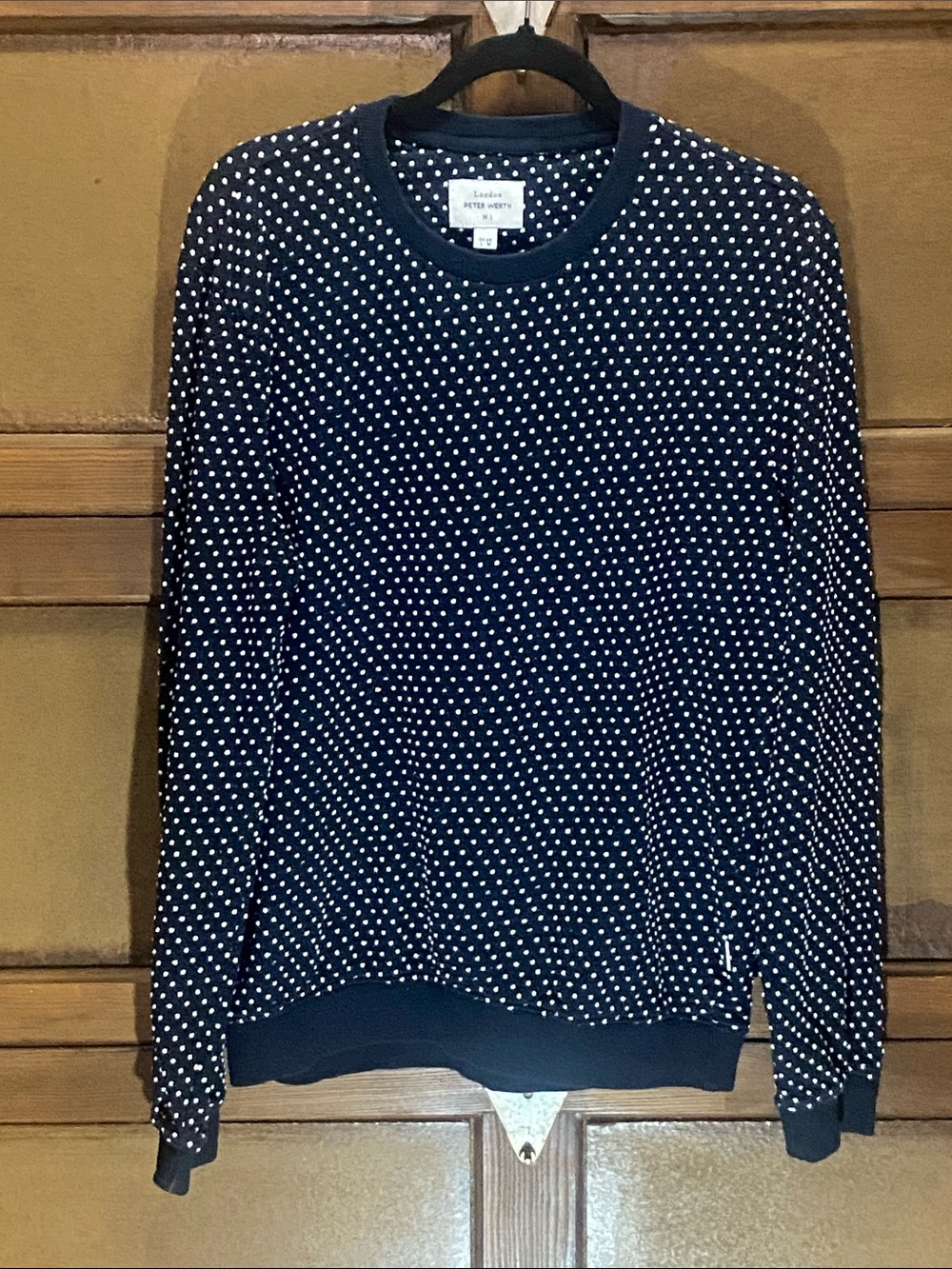 Peter Werth Navy Crewneck Sweatshirt with White Dots Sz L